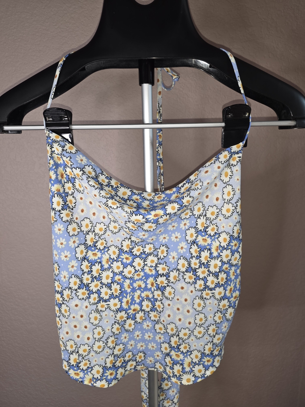 Floral Daisy Cowl Neck Tank Top - Light Blue